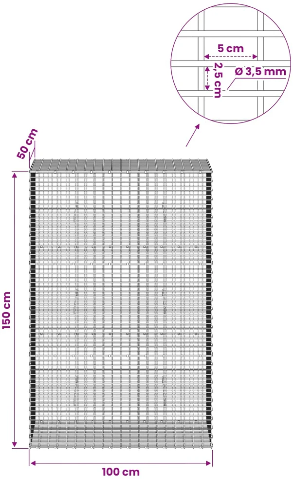 Gabionas su 3,5 mm viela ir 5x2,5 cm tinkleliu 100x50x150 cm