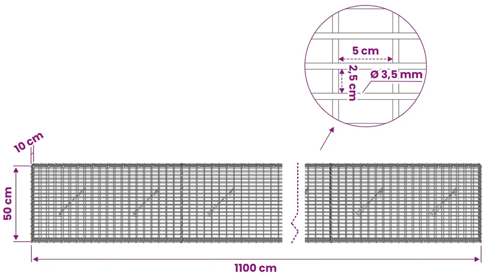 Gabionas su 3,5 mm viela ir 5x2,5 cm tinkleliu 1100x10x50 cm