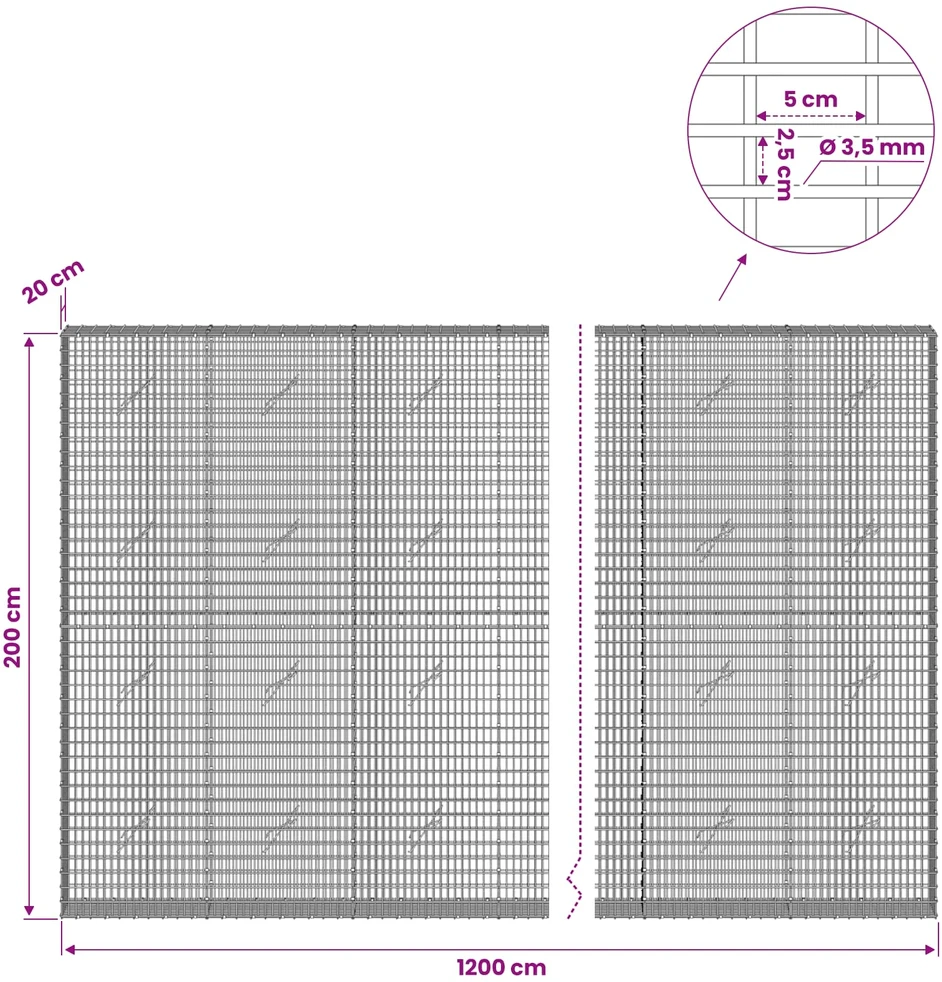 Gabionas su 3,5 mm viela ir 5x2,5 cm tinkleliu 1200x20x200 cm