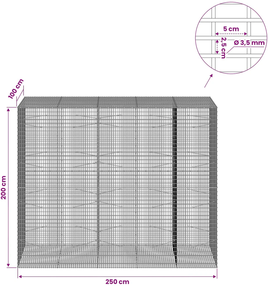 Gabionas su 3,5 mm viela ir 5x2,5 cm tinkleliu 250x100x200 cm