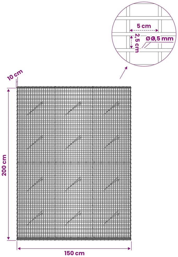 Gabionas su 3,5 mm viela ir 5x2,5 cm tinkleliu 150x10x200 cm