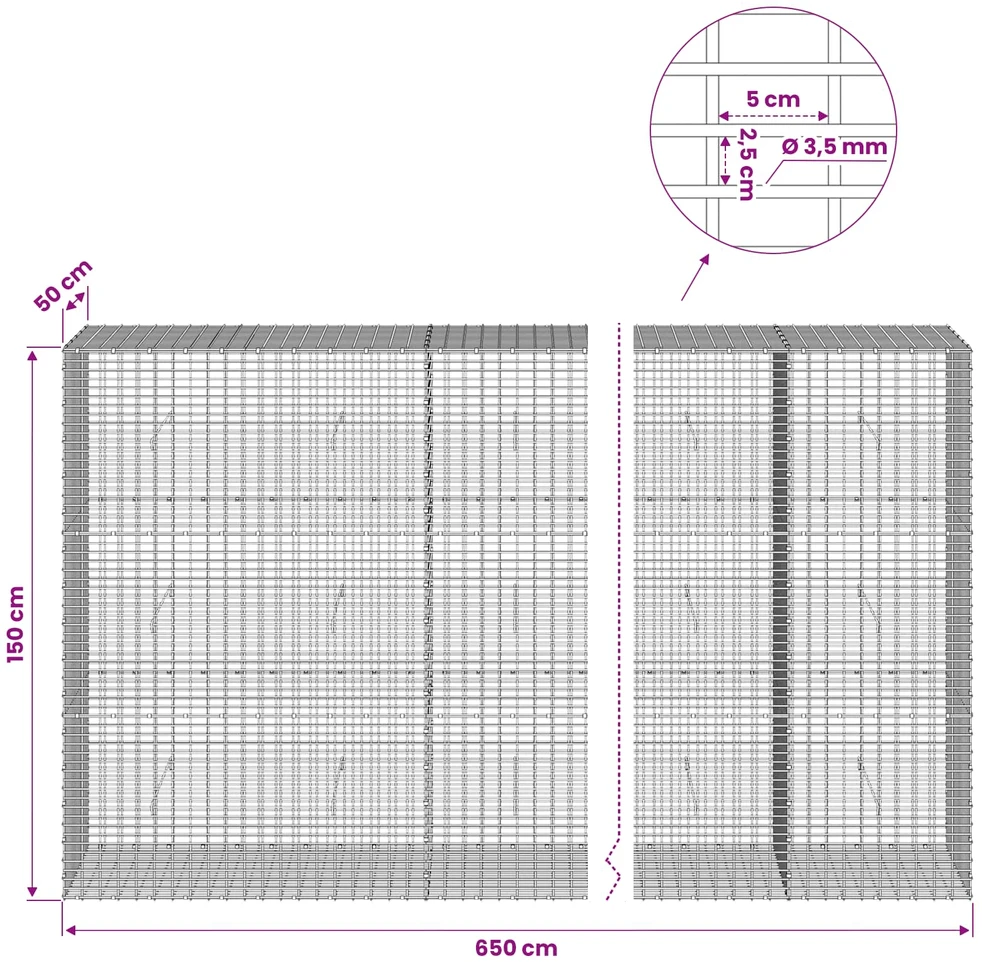 Gabionas su 3,5 mm viela ir 5x2,5 cm tinkleliu 650x50x150 cm