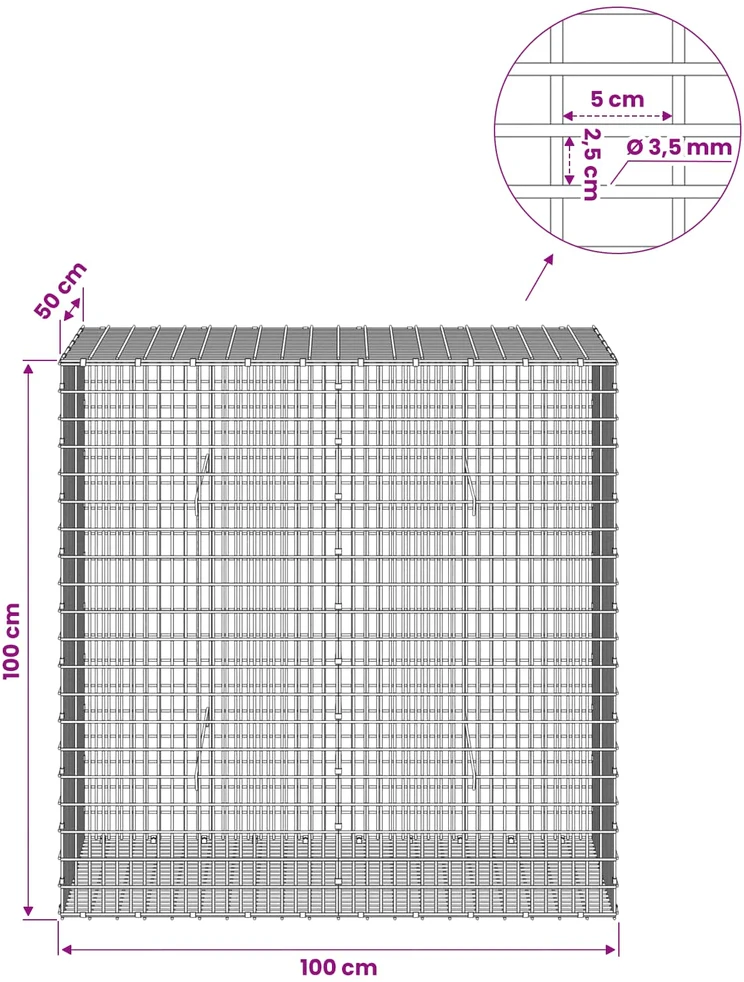Gabionas su 3,5 mm viela ir 5x2,5 cm tinkleliu 100x50x100 cm