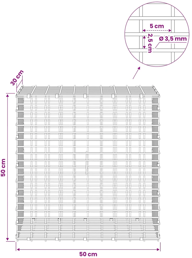 Gabionas su 3,5 mm viela ir 5x2,5 cm tinkleliu 50x30x50 cm