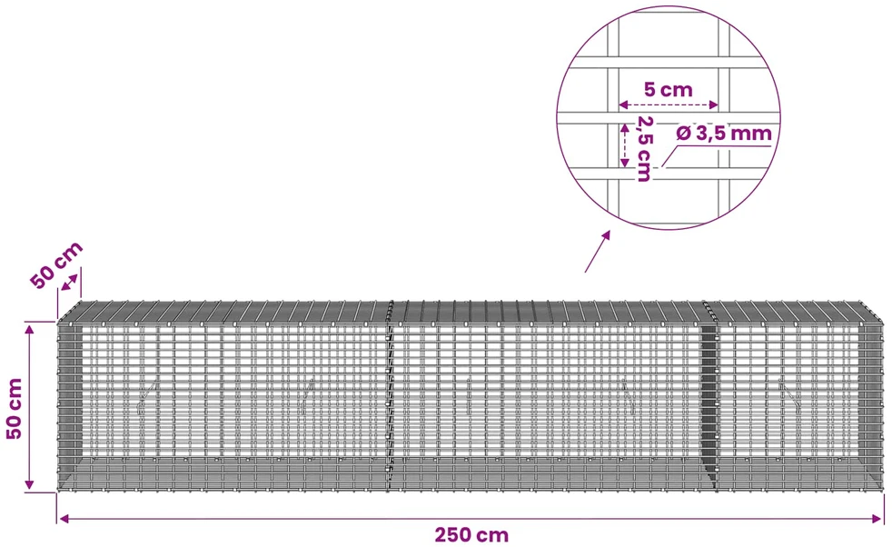 Gabionas su 3,5 mm viela ir 5x2,5 cm tinkleliu 250x50x50 cm
