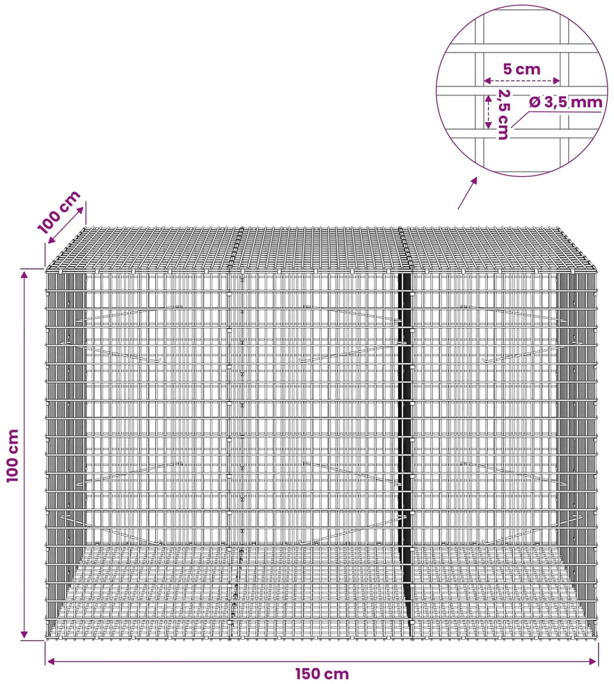 Gabionas su 3,5 mm viela ir 5x2,5 cm tinkleliu 150x100x100 cm