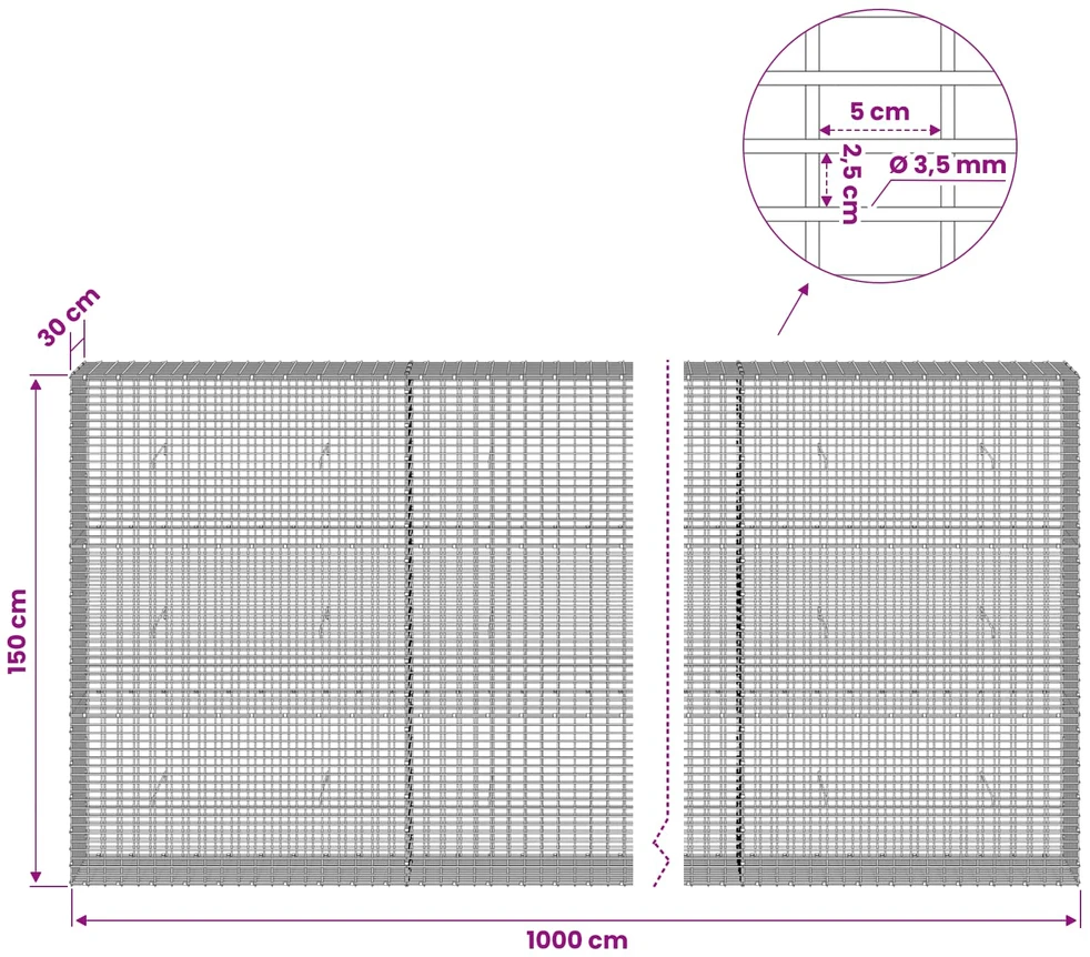 Gabionas su 3,5 mm viela ir 5x2,5 cm tinkleliu 1000x30x150 cm