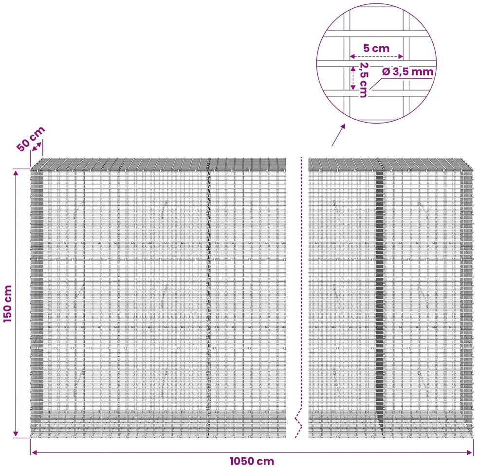 Gabionas su 3,5 mm viela ir 5x2,5 cm tinkleliu 1050x50x150 cm