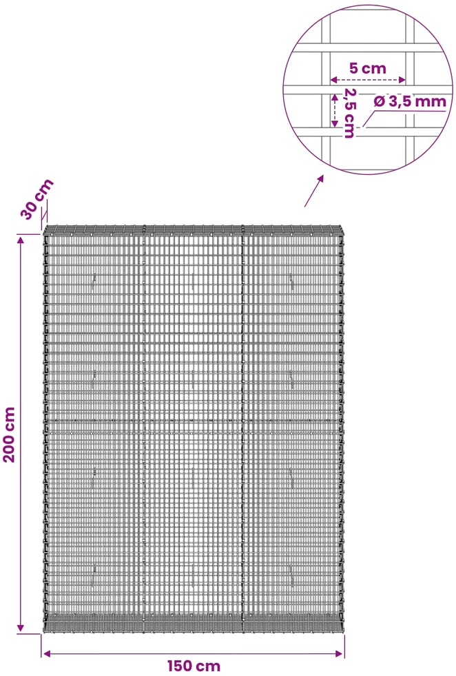 Gabionas su 3,5 mm viela ir 5x2,5 cm tinkleliu 150x30x200 cm