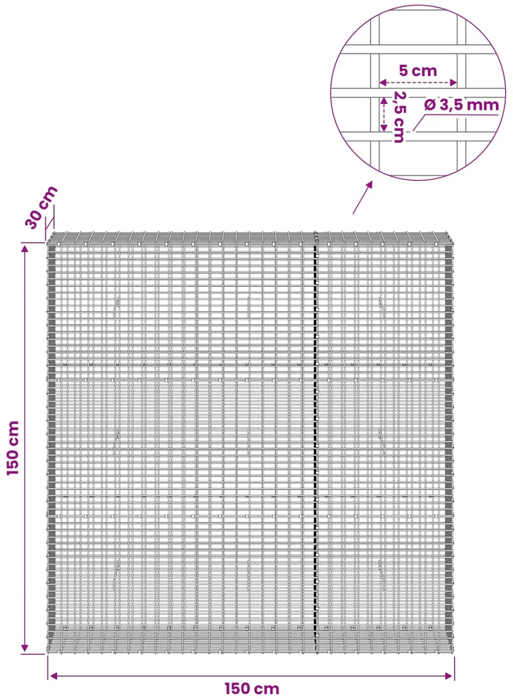 Gabionas su 3,5 mm viela ir 5x2,5 cm tinkleliu 150x30x150 cm