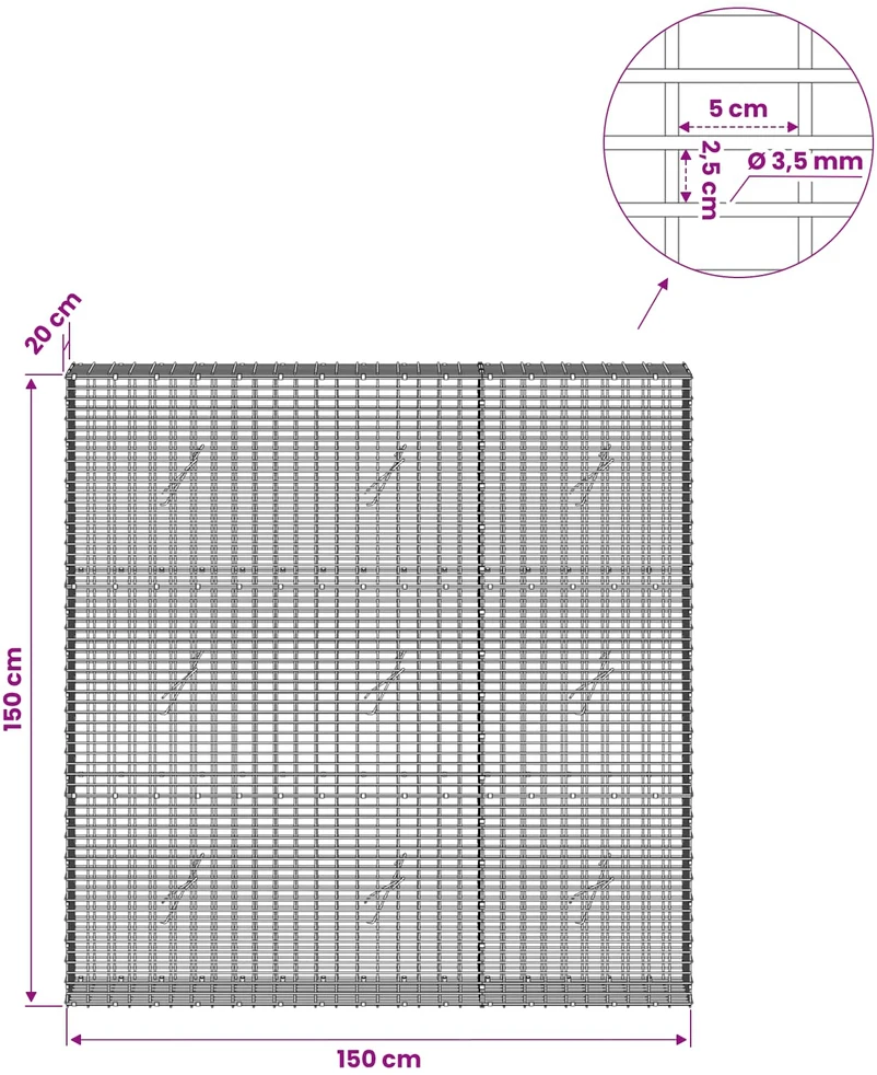 Gabionas su 3,5 mm viela ir 5x2,5 cm tinkleliu 150x20x150 cm
