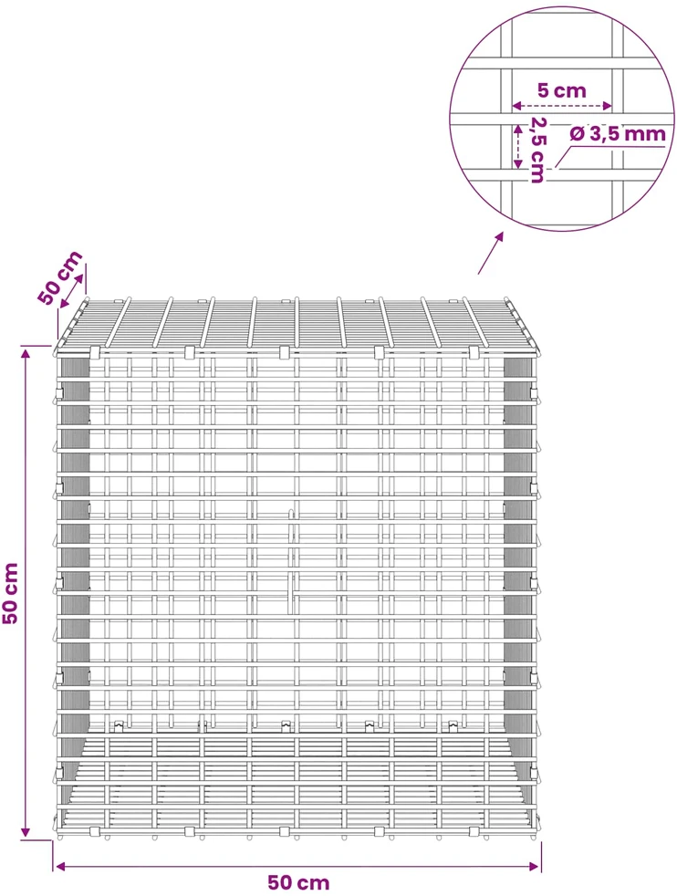 Gabionas su 3,5 mm viela ir 5x2,5 cm tinkleliu 50x50x50 cm