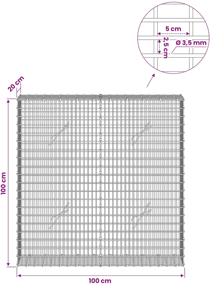 Gabionas su 3,5 mm viela ir 5x2,5 cm tinkleliu 100x20x100 cm