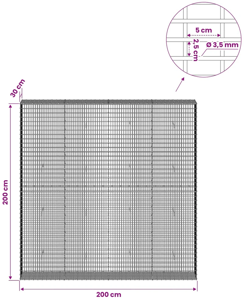Gabionas su 3,5 mm viela ir 5x2,5 cm tinkleliu 200x30x200 cm