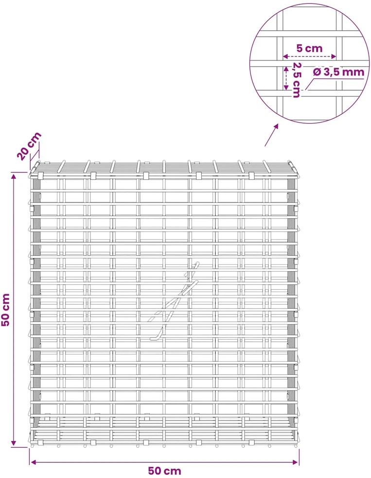 Gabionas su 3,5 mm viela ir 5x2,5 cm tinkleliu 50x20x50 cm