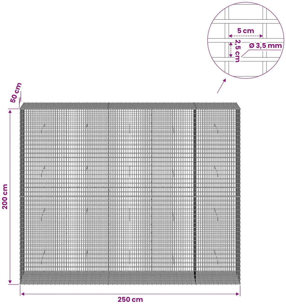 Gabionas su 3,5 mm viela ir 5x2,5 cm tinkleliu 250x50x200 cm