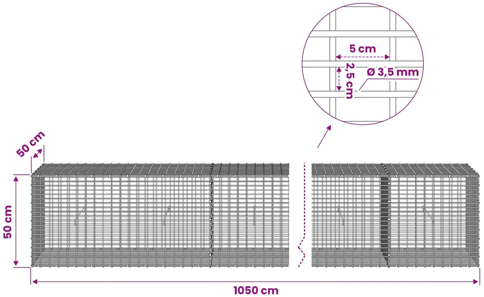 Gabionas su 3,5 mm viela ir 5x2,5 cm tinkleliu 1050x50x50 cm