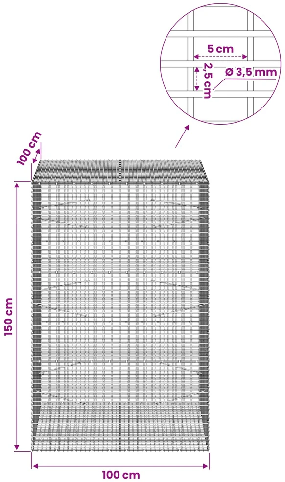 Gabionas su 3,5 mm viela ir 5x2,5 cm tinkleliu 100x100x150 cm