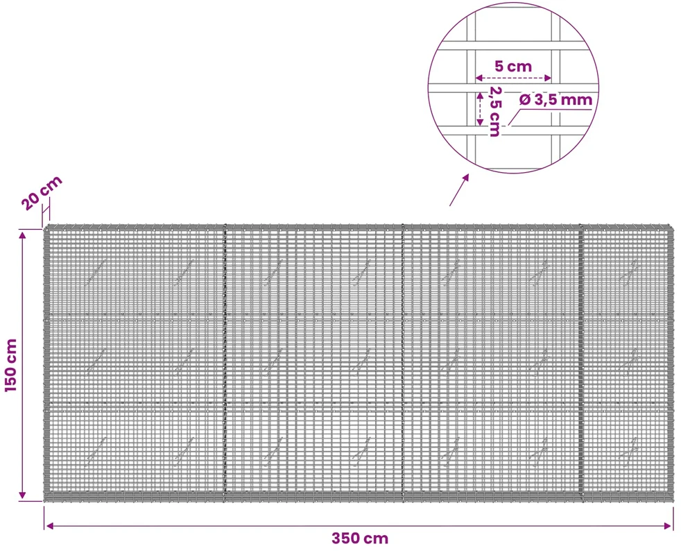 Gabionas su 3,5 mm viela ir 5x2,5 cm tinkleliu 350x20x150 cm