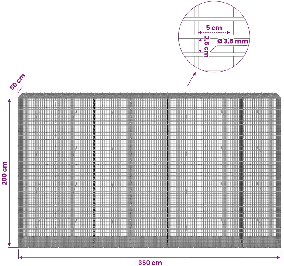 Gabionas su 3,5 mm viela ir 5x2,5 cm tinkleliu 350x50x200 cm