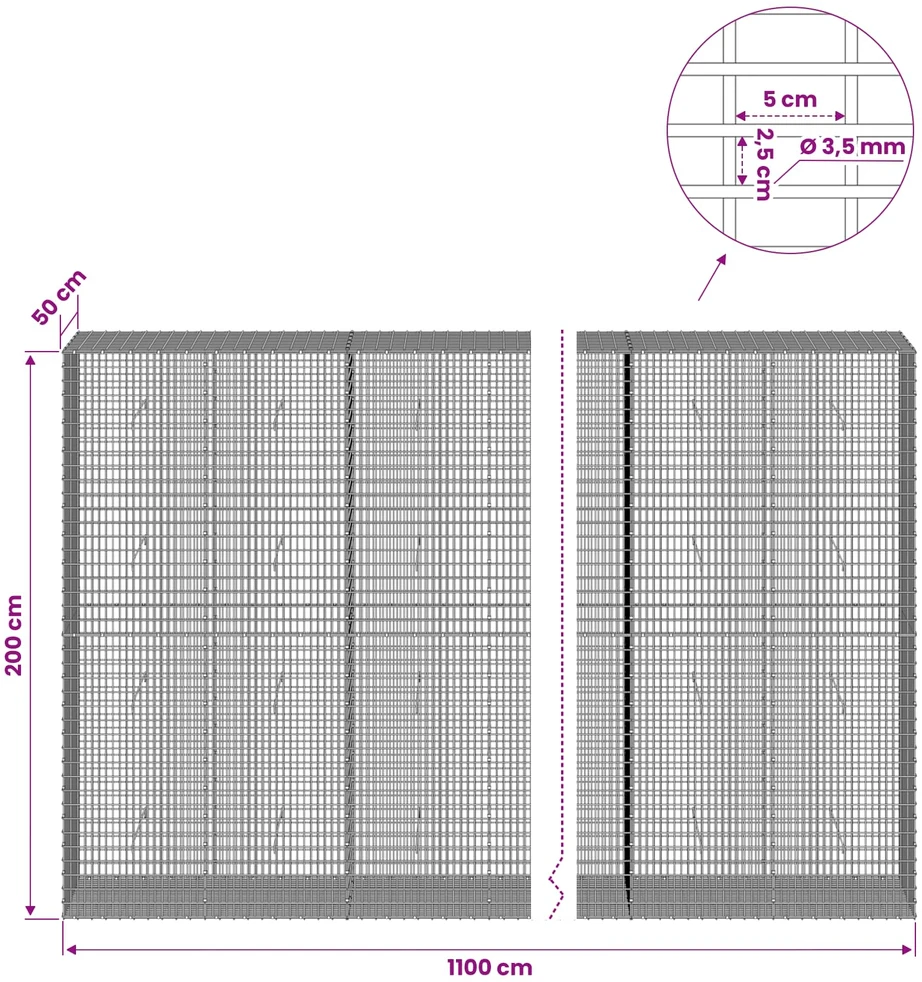 Gabionas su 3,5 mm viela ir 5x2,5 cm tinkleliu 1100x50x200 cm