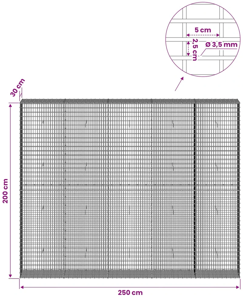Gabionas su 3,5 mm viela ir 5x2,5 cm tinkleliu 250x30x200 cm