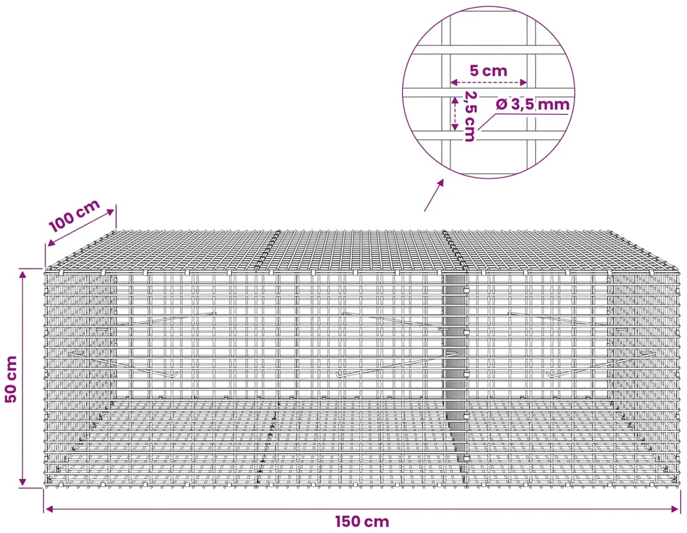 Gabionas su 3,5 mm viela ir 5x2,5 cm tinkleliu 150x100x50 cm