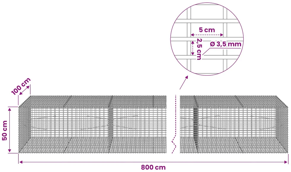 Gabionas su 3,5 mm viela ir 5x2,5 cm tinkleliu 800x100x50 cm