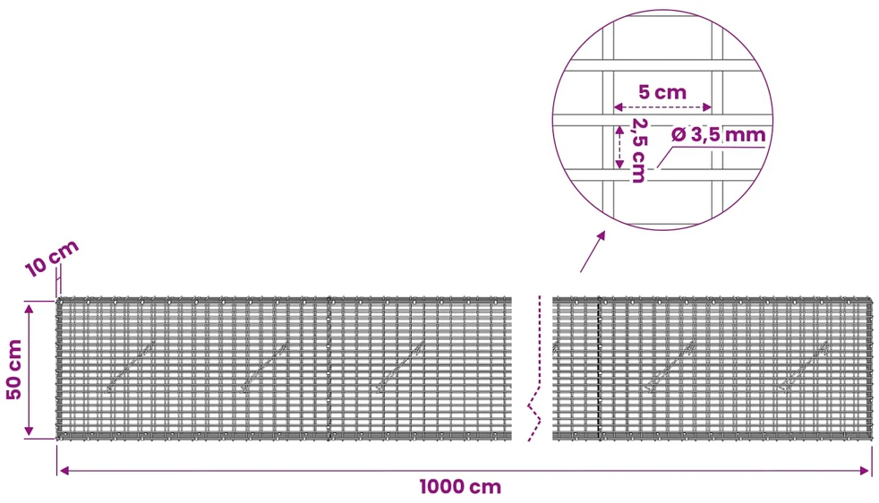 Gabionas su 3,5 mm viela ir 5x2,5 cm tinkleliu 1000x10x50 cm