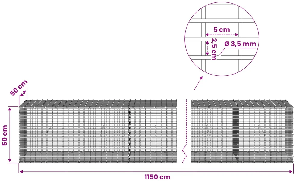 Gabionas su 3,5 mm viela ir 5x2,5 cm tinkleliu 1150x50x50 cm