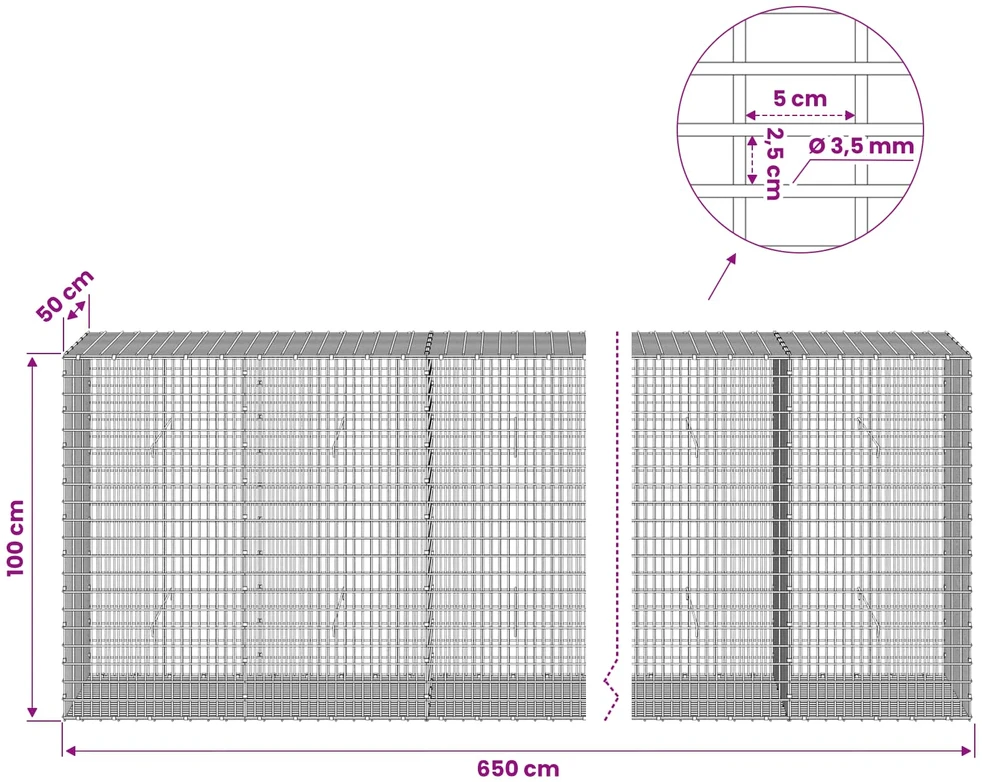 Gabionas su 3,5 mm viela ir 5x2,5 cm tinkleliu 650x50x100 cm