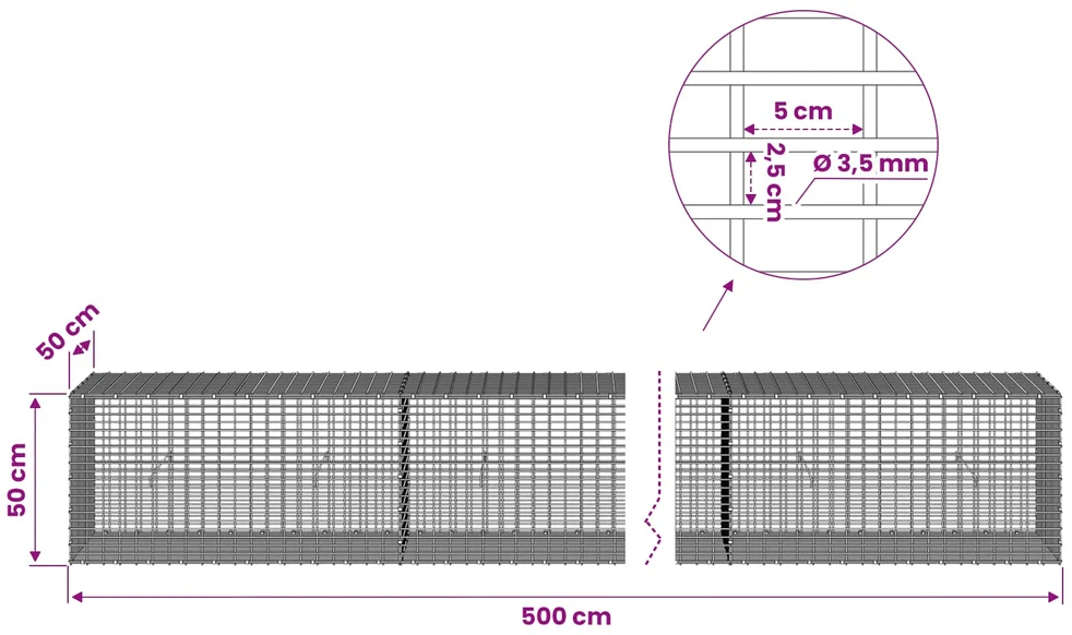 Gabionas su 3,5 mm viela ir 5x2,5 cm tinkleliu 500x50x50 cm