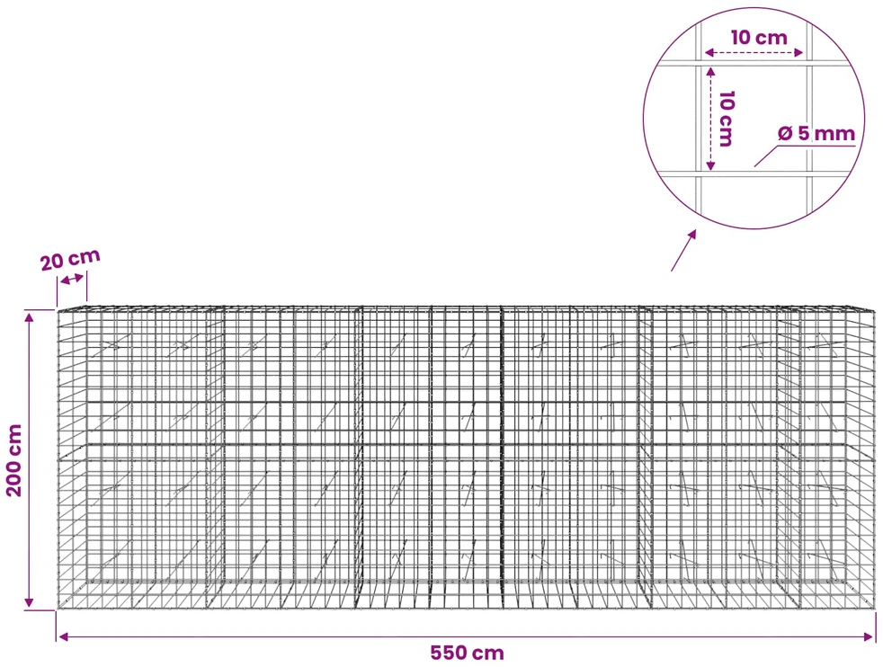 Gabionas su 5 mm viela ir 10x10 cm tinkleliu 550x20x200 cm