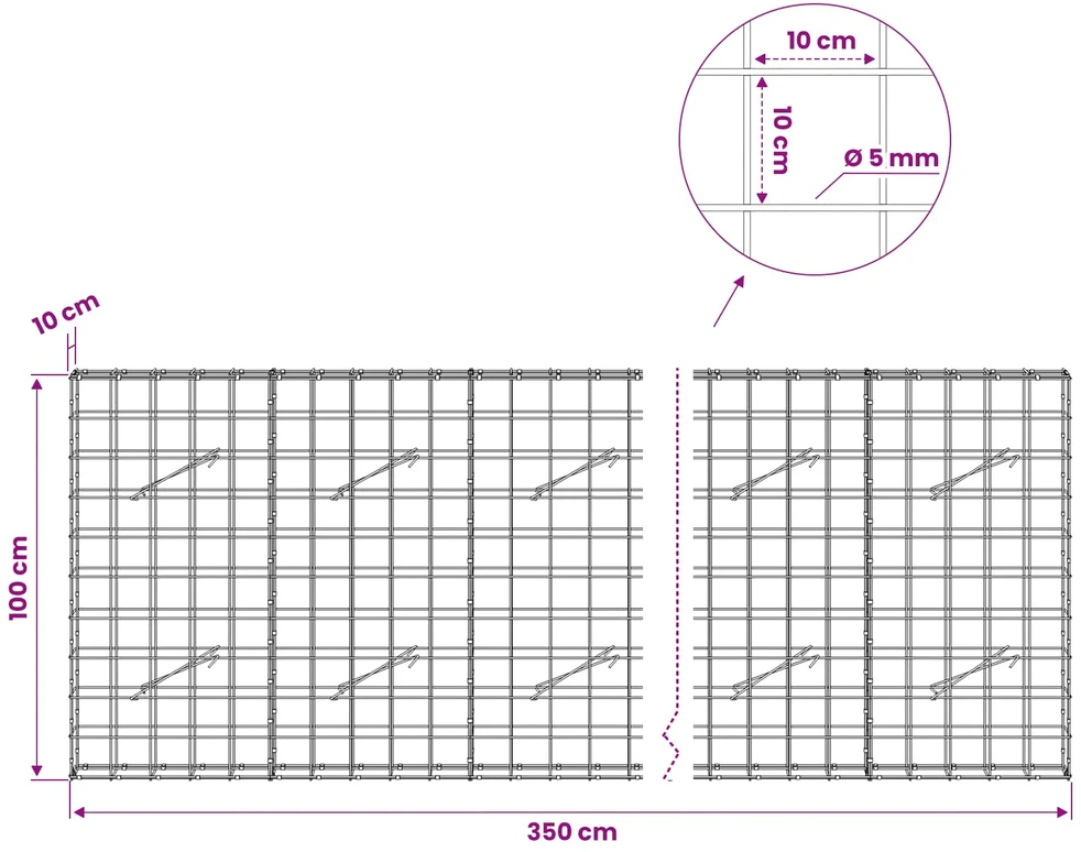 Gabionas su 5 mm viela ir 10x10 cm tinkleliu 350x10x100 cm