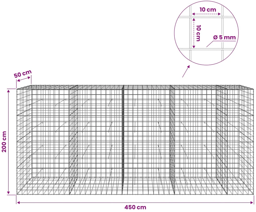 Gabionas su 5 mm viela ir 10x10 cm tinkleliu 450x50x200 cm