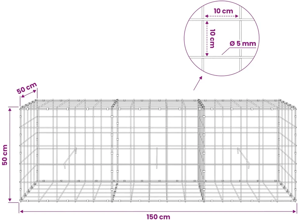 Gabionas su 5 mm viela ir 10x10 cm tinkleliu 150x50x50 cm