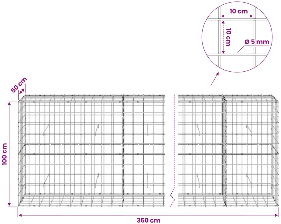Gabionas su 5 mm viela ir 10x10 cm tinkleliu 350x50x100 cm