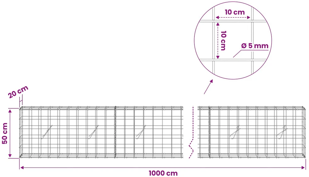 Gabionas su 5 mm viela ir 10x10 cm tinkleliu 1000x20x50 cm
