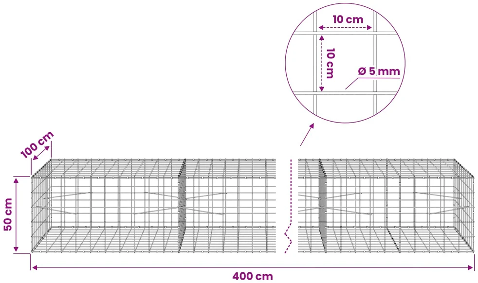Gabionas su 5 mm viela ir 10x10 cm tinkleliu 400x100x50 cm