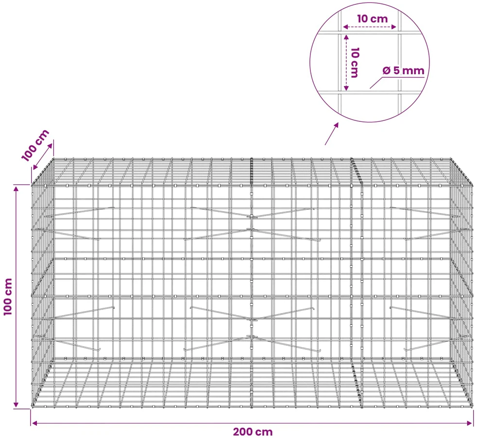 Gabionas su 5 mm viela ir 10x10 cm tinkleliu 200x100x100 cm