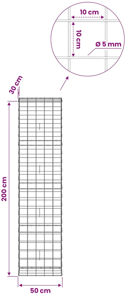 Gabionas su 5 mm viela ir 10x10 cm tinkleliu 50x30x200 cm