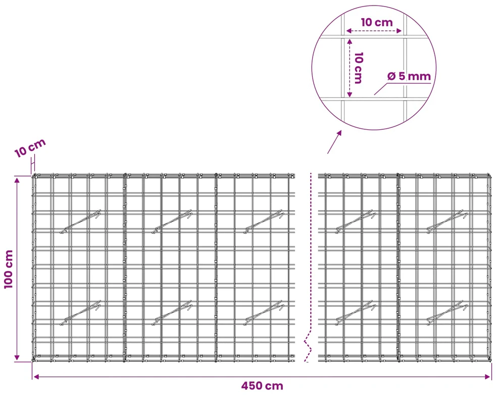 Gabionas su 5 mm viela ir 10x10 cm tinkleliu 450x10x100 cm