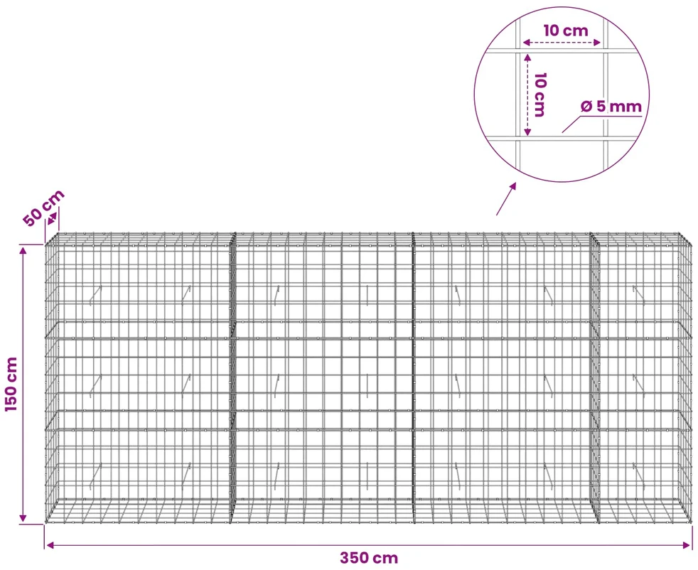 Gabionas su 5 mm viela ir 10x10 cm tinkleliu 350x50x150 cm