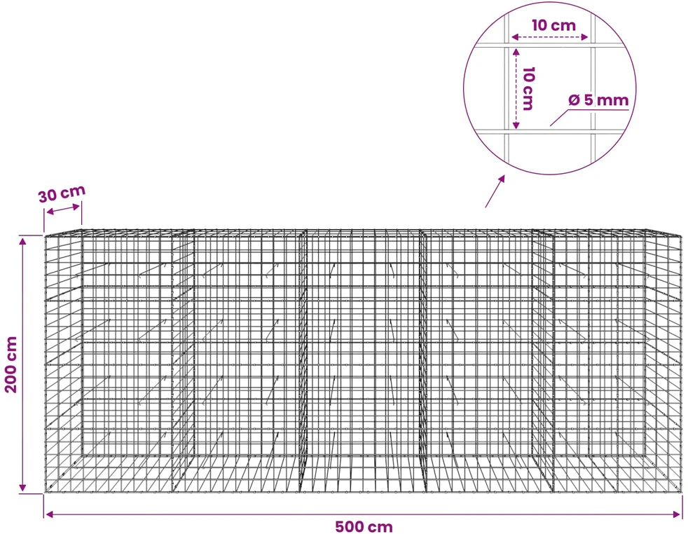 Gabionas su 5 mm viela ir 10x10 cm tinkleliu 500x30x200 cm