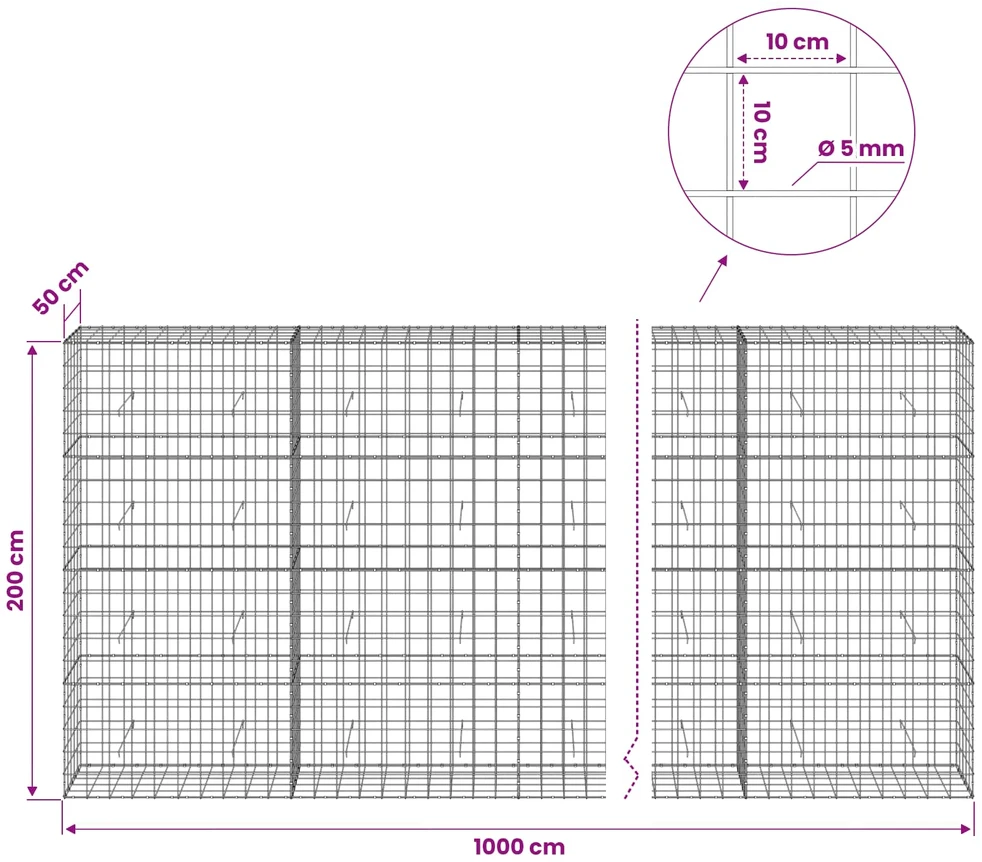 Gabionas su 5 mm viela ir 10x10 cm tinkleliu 1000x50x200 cm
