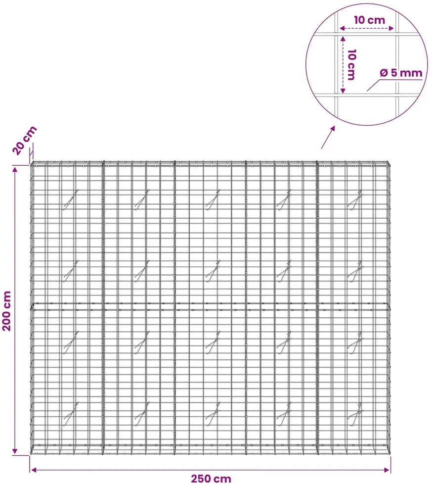 Gabionas su 5 mm viela ir 10x10 cm tinkleliu 250x20x200 cm