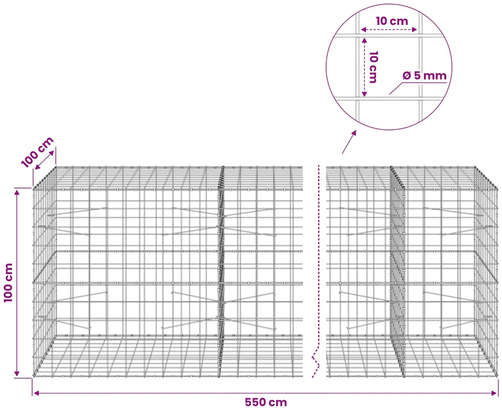 Gabionas su 5 mm viela ir 10x10 cm tinkleliu 550x100x100 cm