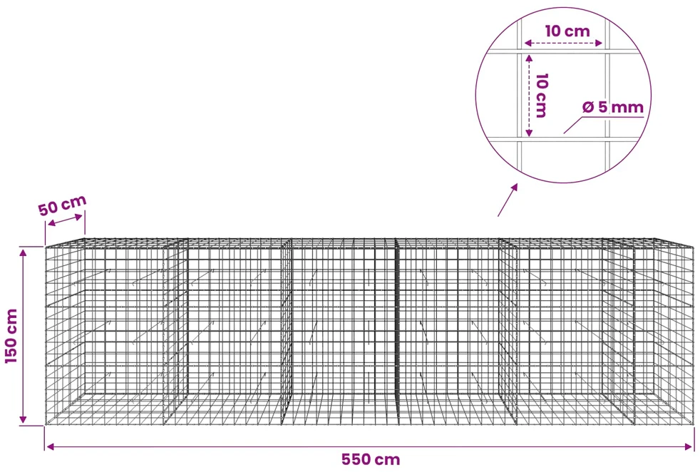 Gabionas su 5 mm viela ir 10x10 cm tinkleliu 550x50x150 cm