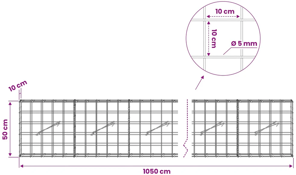 Gabionas su 5 mm viela ir 10x10 cm tinkleliu 1050x10x50 cm