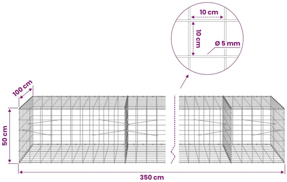 Gabionas su 5 mm viela ir 10x10 cm tinkleliu 350x100x50 cm